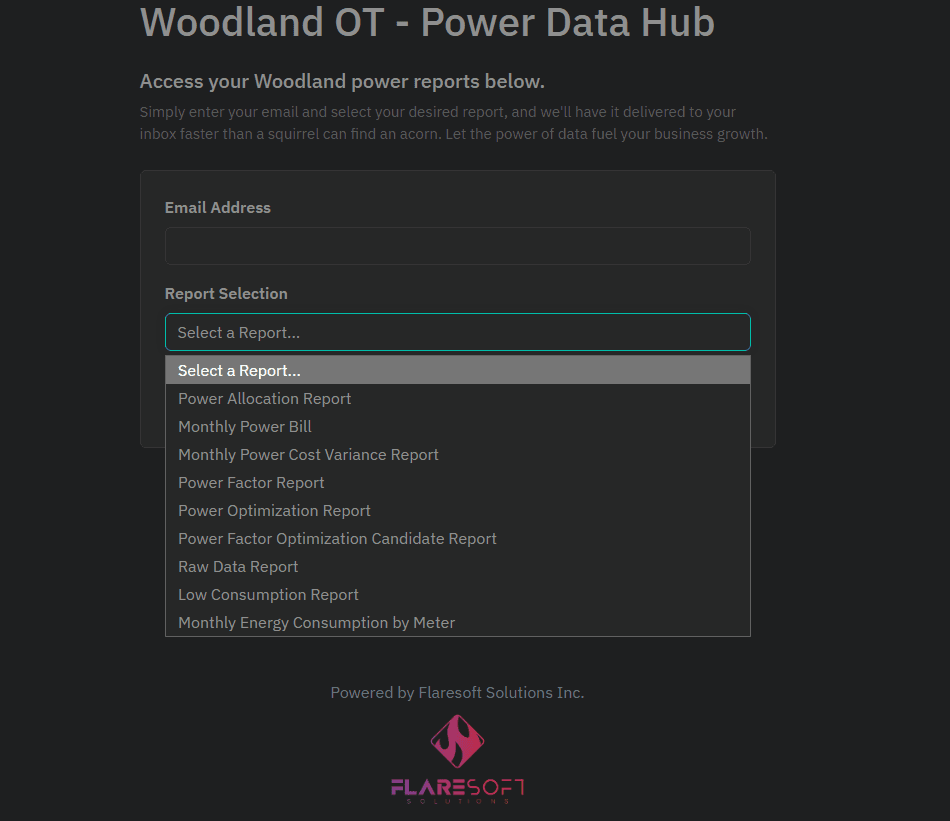 Report selection dropdown showing 9 available report types